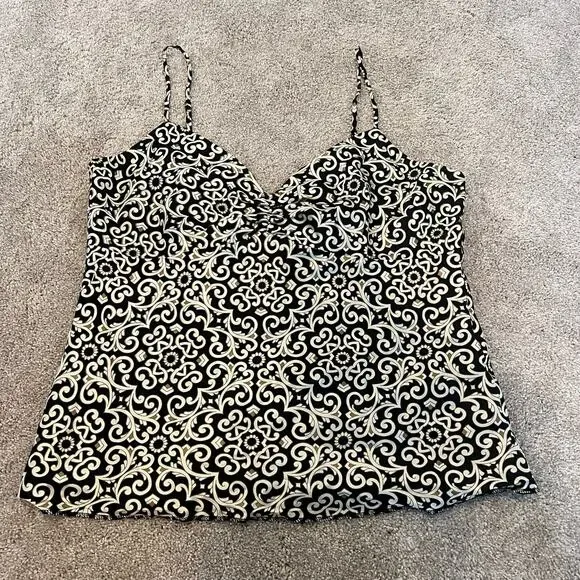 Tori Richard Women's Spaghetti Strap Blouse Cream Black Brown 100% Silk Sz 12 - Picture 6 of 8